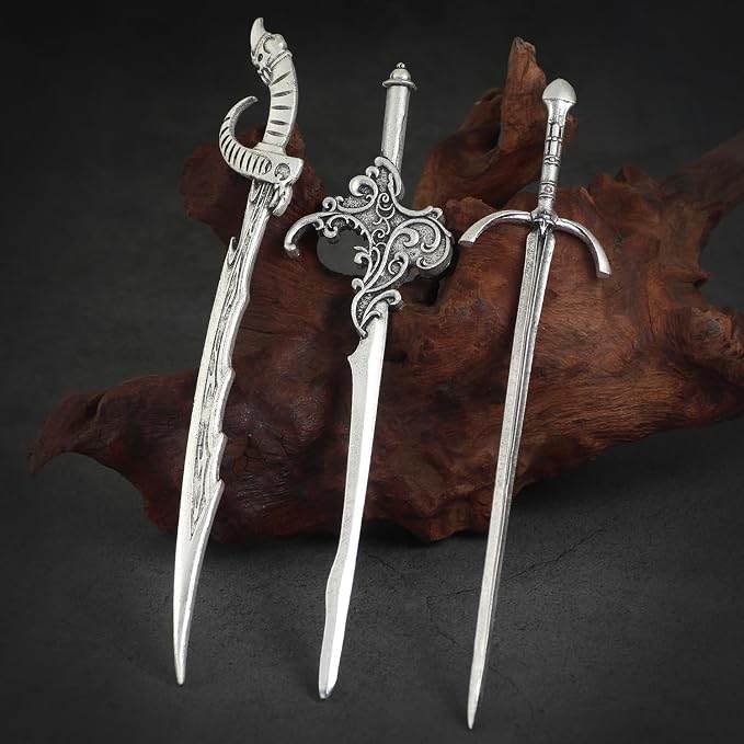 3Pcs Sword Hair Pins - Medieval Renaissance Gothic Hair Sticks for Women, Vintage Metal Hair Chopsticks for Bun Updo, Renaissance Accessories Medieval Accessories