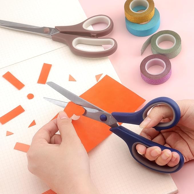 LONGKEY 8.5" Pastel Scissors 3-Pack, Ultra Sharp Stainless Steel | Scissors for Office Home School, Soft Comfort-Grip Right/Left Hand