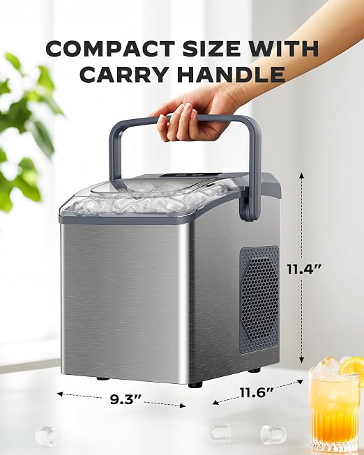 Silonn Countertop Ice Maker Machine, 26 lbs per Day, Fast Ice in 6 Minutes, Self-Cleaning Ice Maker, Compact Countertop Ice Machine for Home, Kitchen/Office/Parties,‎Stainless Steel
