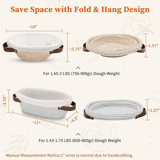Aliggbent 38Pcs Sourdough Bread Baking Supplies – 11'' Oval & 10'' Round Cotton Rope Banneton Bread Proofing Baskets with Liners & Covers, Sourdough Starter Jar Kit, Scale, Bags & Bread Making Tools