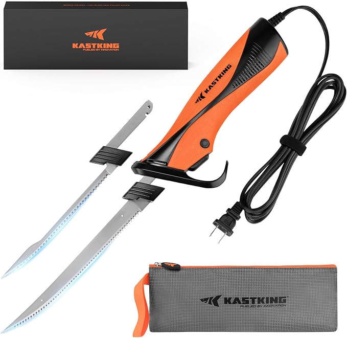 KastKing Speed Demon 110v Electric Fillet Knife for Fish | 7'' & 9'' Blades, 420 Stainless Blade, 15500 RPM AC Motor, Non-Slip Grip & Safety Lock, 8 Foot Power Cord, Protective Case