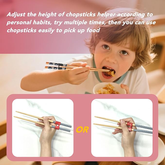 EAEDMY 7 Pairs Training Kid Adult Chopsticks and Trainers for Beginners, Japanese Wooden Beginners Training Chopsticks Helpers Set, Reusable, Dishwasher Safe, L8.86Inch (1.Japanese pattern A)