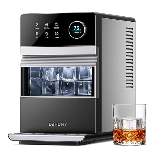 EUHOMY 2.2'' Clear Ice Cube Maker Countertop with APP, 2 Square Ice Ready in 27 Mins for Whiskey, Slow-Melting & Self-Cleaning, 110 Pcs/Day, 24H Timer, Clear Ice Maker with Ice Tong for Home/Bar