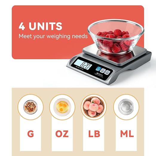 BOMATA 0.1g High Precision Food Scale, USB Rechargeable, 13lb Digital Kitchen Scale with Removable Stainless Steel Pan, Backlit LCD Display, for Cooking, Baking B621 Grey