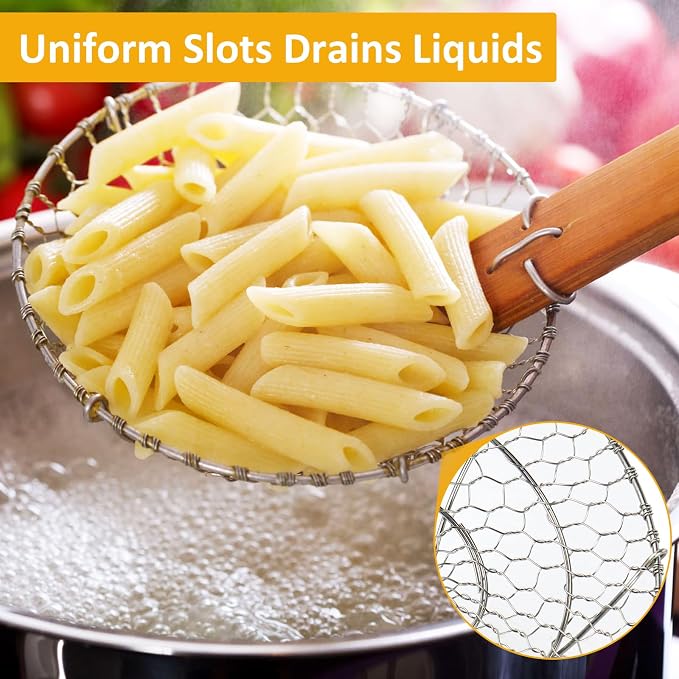 Stainless Steel Spider Strainer Asian Kitchen Wire Food Cooking Skimmer With Natural Bamboo Handle, 6-Inch, Hand-Made