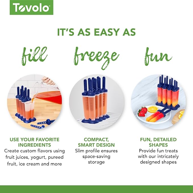 Tovolo Twin Popsicle Mold with Sticks Reusable Ice Pop Molds for Flavored Popsicles Treats Frozen Snacks, Silicone Popsicle Maker with Stand for the Freezer BPA Free Dishwasher Safe (Pack of 24)