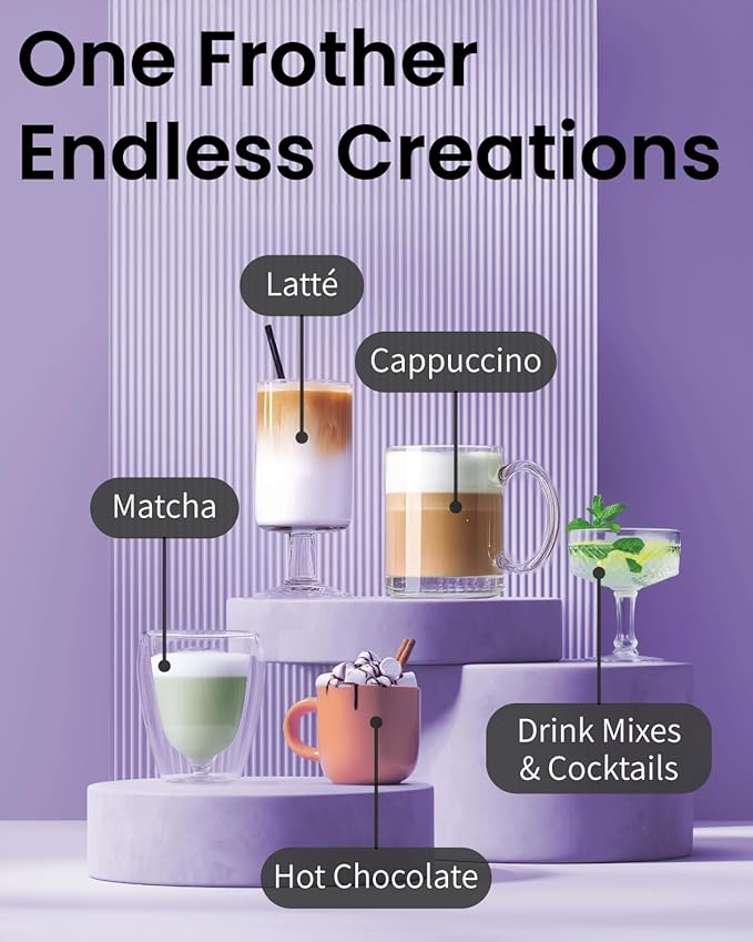 Elementi Electric Pink Milk Frother Handheld - Mini Whisk for Coffee, Matcha and Drinks - Portable Frother & Mixer with Stand - Pastel Pink