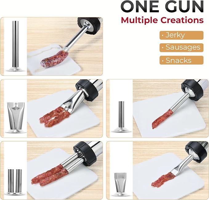 Stainless Steel Jerky Gun & Sausage Stuffer Kit – 1.5 lb Capacity, 5 Nozzle Set, Meat Pusher, 5 Cleaning Brushes, & Food-Safe Gloves – For Beef Jerky, Snack Sticks & Bratwurst