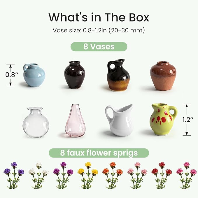 Cute Mini Ceramic Vase Magnets for Fridge, Funny Small Plant Magnets, Tiny 3D Plant Vase for Refrigerator Decoration Kitchen Locker Kitchen Office (8 Pack)