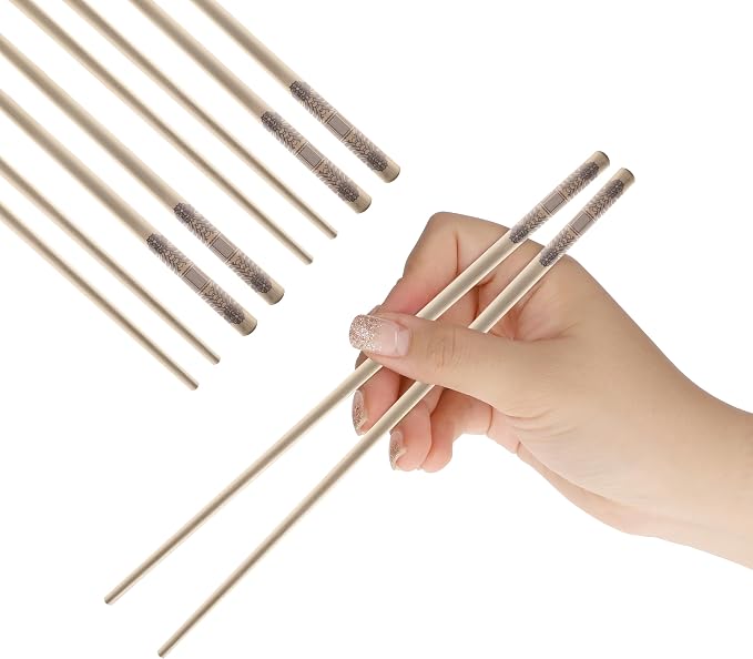 Korean Metal Chopsticks 2 Pairs, Matte Gold Stainless Steel Chopsticks with Two-Tone Dancheong Laser Engraving, Reusable Dishwasher Safe Gift Set