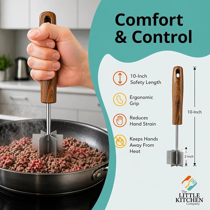 Stainless Steel Meat Chopper & Masher, 6-Blade, Full Grip, Dishwasher Safe