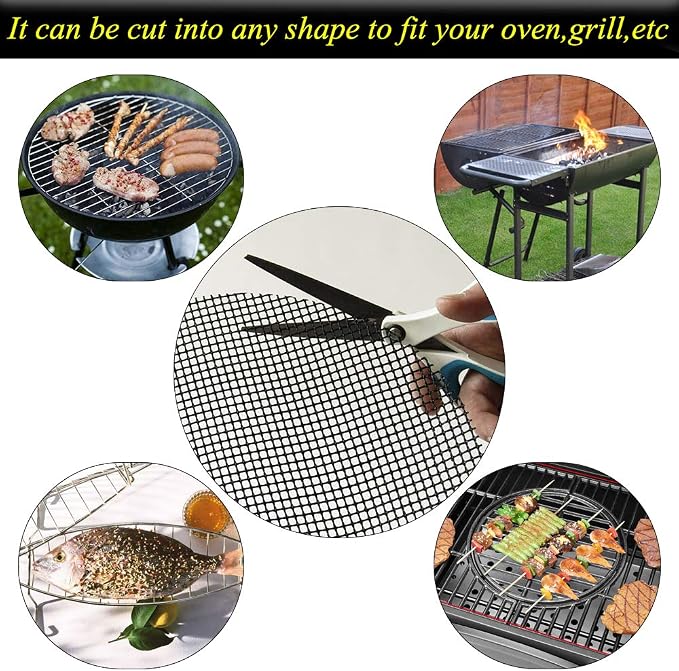 LOOCH BBQ Mesh Grill Mat Set of 5 - Heavy Duty Nonstick Mesh Grilling Mats & Barbecue Accessories - Reusable and Easy to Clean - Works on Gas, Charcoal, Electric Grill and More - 15.75 x 13 Inch