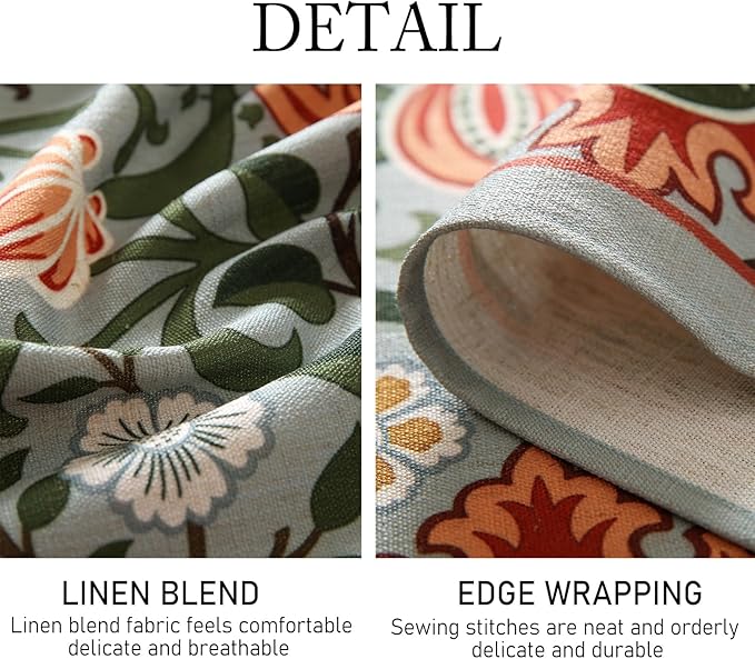 ISAENNE Designer Bohemian Linen Green Long Tablecloth Rectangle,Floral Indoor Table Cloth,Stain Resistant Decor Tablecloths for Dining Thanksgiving Kitchen Party Christmas,63"*102"-Naples