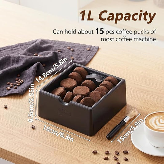 SelfTek Coffee Knock Box - Silicone coffee grounds container with Tamper Stand & Cleaning Brush Non-Slip Base & Handle, Easy Clean, Essential Coffee Maker Accessories