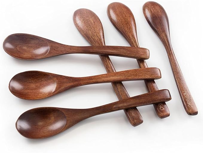 HANSGO Wooden Spoons for Eating, 6 PCS Small Wooden Spoons, 6 Inch | Table Spoon for Honey, Coffee, Tea, Hot Cocoa, Jam, Bath Salts, Stirring, Smooth Finish, Unique Gifts for Men Women