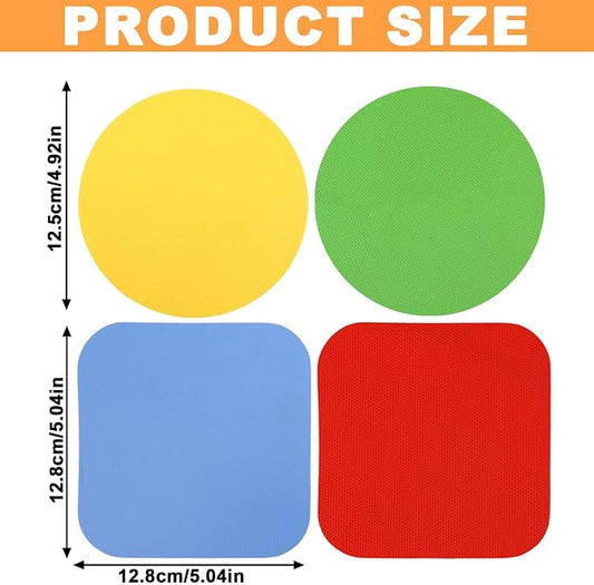 4pcs Rubber Jar Opener, Rubber Bottle Opener Pads Non-Slip Texture Jar Lid Remover for the Elderly or Users with Weak Hands (Red & Blue Square and Yellow & Green Circle)