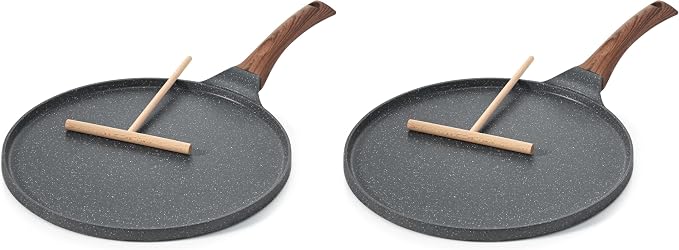 SENSARTE Nonstick Crepe Pan, Swiss Granite Coating Dosa Pan Pancake Flat Skillet Tawa Griddle 10-Inch with Stay-Cool Handle, Induction Compatible (Pack of 2)