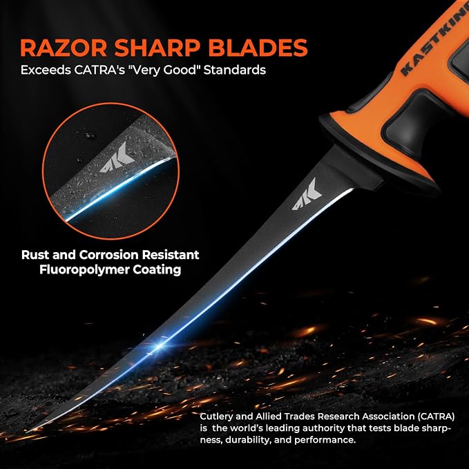 KastKing Ultimate Angler 7" Finesse Fillet Knife, Fishing Knife for Men | Vanadium Stainless Steel Blade, TPE Handle, Ultra-Thin Flexible Blade, Corrosion-Resistant, Sheath with Sharpener & Carabiner