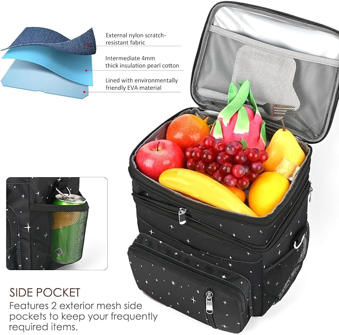 MIYCOO Lunch Bag for Women & Men, Expandable Double Deck Lunch Box, 15L | Leakproof & Waterproof, Portable, Large Soft Insulated Cooler bag for Adult, Work, Camping, Beach, Picnic, Travel