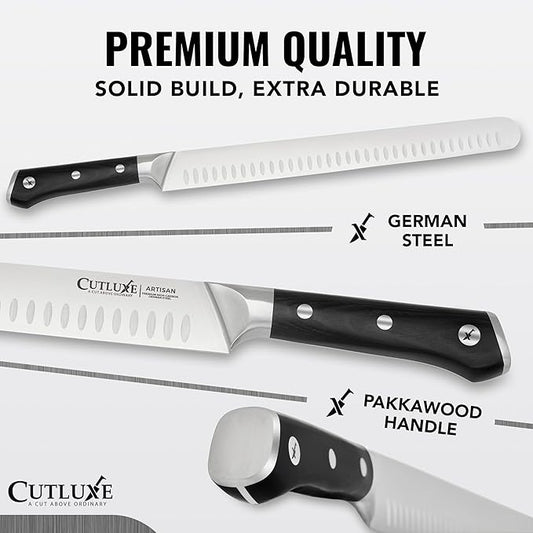 Cutluxe Brisket Knife – 12" Carving & Slicing Knife for Meat & BBQ – Razor Sharp German Steel, Sheath Included, Ergonomic Full Tang Handle Design – Artisan Series