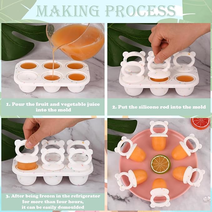 Sakolla Baby Popsicle Molds Mini 6-Cavity Silicone Ice Pop Mold with Sticks Breastmilk Popsicle Molds for Teething Relief Toddler Popsicle Mold for Ice Cream Frozen Yogurt and Fruit Juice (Confetti)