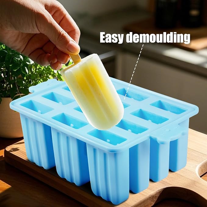 popsicle molds, Silicone ice pop mold Food Grade cakesicles mold for ice cream 50 popsicle sticks 50 popsicle bag (Sky Blue, 12 Cavities)