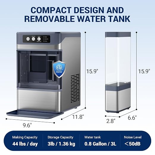 Ice Makers Countertop, 44Lbs/24H Nugget Ice Maker with 0.8 Gallon Water Tank, Ice Ready in 5min, Self-Cleaning Countertop Ice Makers, Soft Chewable Pellet Ice Machine for Home, Kitchen, RV, Camping