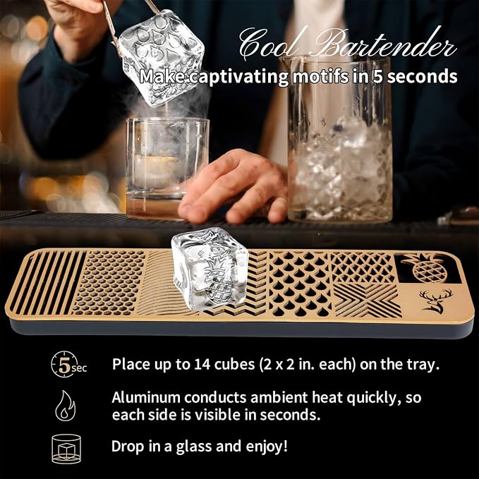Clear Ice Stamp Tray, Cocktails Custom Ice Cube Stamp, Craft Modern Ice Molds for Whiskey in 5 Seconds, Bartender Accessories for Clear Ice Cocktails, Whiskey, Bourbon