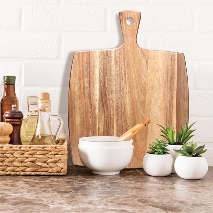 Large Wooden Charcuterie Board Acacia Chopping Cutting Boards for Kitchen | Serving Cheese Boards Decorative Big Wood Cutting Board With Handle Butcher Block Food Bread Boards Meat and Cheese Tray