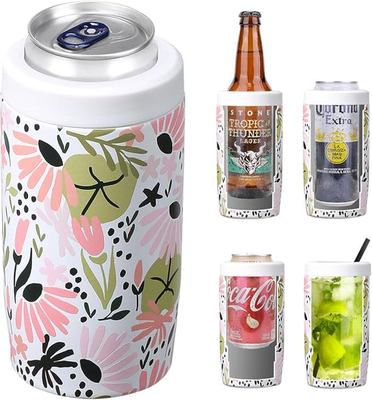 Morefeel 4-in-1 Insulated Can Cooler for 12 oz Cans & Bottles | 304 Stainless Steel Can Holder Fits 12 Oz Slim Cans, Standard Cans, Beer Bottles & Works as A Open Cup; Dishwasher Safe