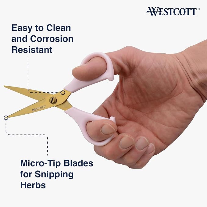 Westcott All-Purpose Kitchen Snips for Herbs, Pink with Gold Blade - Precision-Ground Blades, Durable Design, Ideal Kitchen Scissors for Everyday Tasks, 5-Inch
