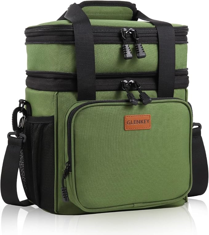 Expandable Lunch Box Cooler Bag - Insulated Soft Lunch Bag for Men Women - Large Lunchbox for Adults Work Camping Outdoor Travel Army Green 22L