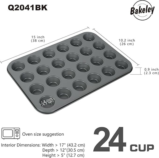 Mini Muffin Cake Pan, 24-Cavity Non-Stick Tiny Cupcake Pan Bakeware for Oven Baking (Dark Grey)