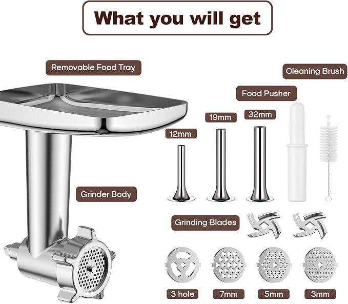 HOZODO Metal Meat Grinder Attachment for KitchenAid Stand Mixer | Food Grinder Attachment, Sausage Stuffer, Kitchen Aid Accessories and Attachments