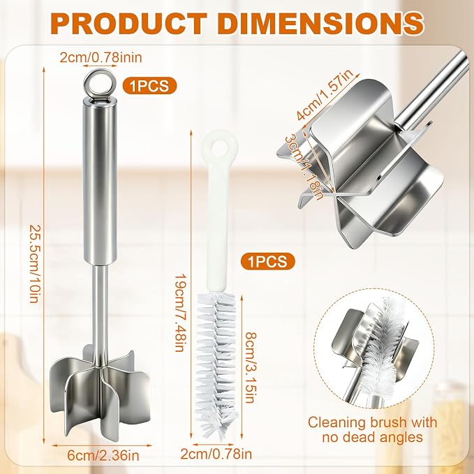 Meat Masher Dishwasher Safe, 304 Stainless Steel Meat Chopper,6-Blade Swirl Ground Beef Smasher,10 Inch Heavy Duty Potato & Hamburger Masher Tool (with Brush）