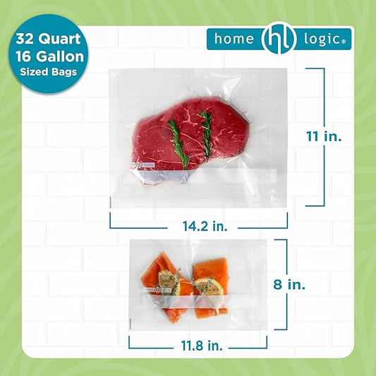 Home Logic Vacuum Bags for Food Sealer Pre-Cut Combo Pack 16gal & 32qt for Freezer and Sous Vide - Microwave Safe Clear