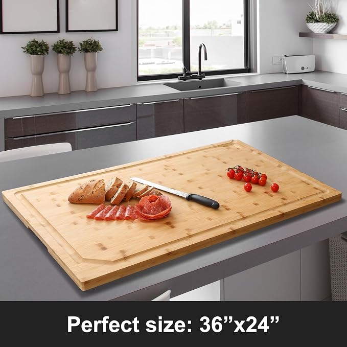 36 x 24 Extra Large Bamboo Cutting Board for Kitchen, Cutting Board Stove Top Cover with Handle, Butcher Block Chopping Board with Juice Groove, Large Charcuterie Board Over the Sink