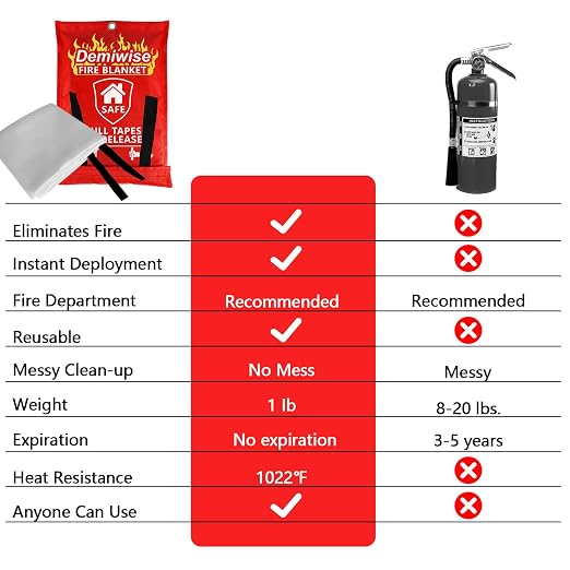 Fire Blanket - Thick Fire Blanket Fire Suppression Blanket - Fire Blankets Emergency for People - Fire Safety Blanket with Emergency Whistles - Fireblanket for Kitchen, Home