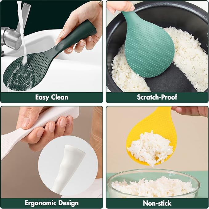 Silicone Standing Rice Spatula, Heat Resistant Rice Cooker Paddle, Serving Spoon (Rich Green)