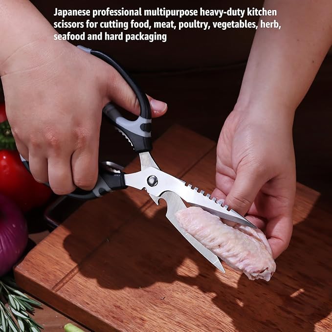 BoFuYuan Detachable Heavy Duty Kitchen Scissors for Food 9-Inch Green | Dishwasher Safe, Sharp Serrated Blade, Multifunctional, Ergonomic Non-Slip Handle, Multipurpose Cooking Food Cutting Shears