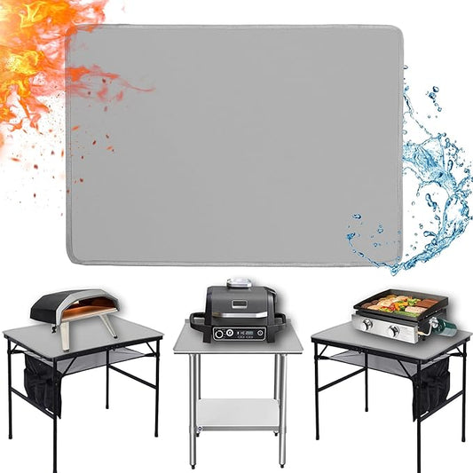 Heat Resistant Mats for Countertop fits Tabletop Grill, 31x24x0.02in, Grey | 1022℉ Fireproof grill mat for countertop/table protection, fits gas/charcoal grills, pizza ovens, fits Blackstone & Ninja