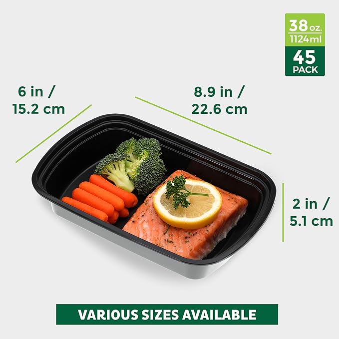 Freshware Meal Prep Containers [45 Pack] 1 Compartment with Lids, Food Storage Containers, Bento Box, BPA Free, Stackable, Microwave/Dishwasher/Freezer Safe (38 oz)
