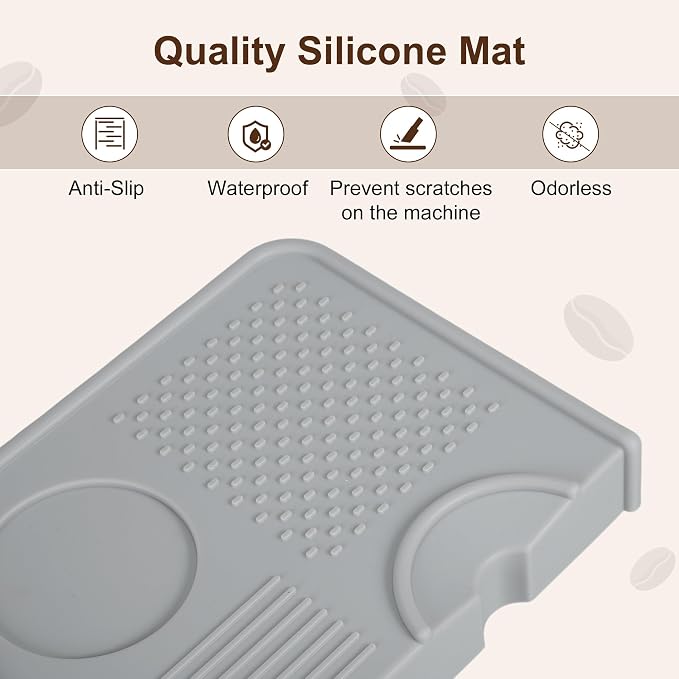VOCOSTE Espresso Tamping Mat, Non-Slip, Protect Countertop, Gray | Large Surface for Consistent Tamping, Silicone Protects Counters From Dents, Stays Put During Use, Tamper Mat for Barista