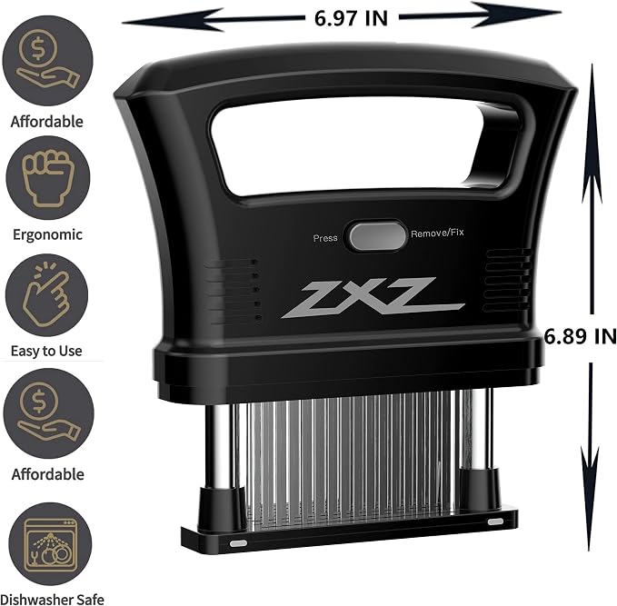 ZXZ Meat Tenderizer Easy to hold large handle | Detachable 48 stainless steel blade | Easy To Use & Clean (Black)