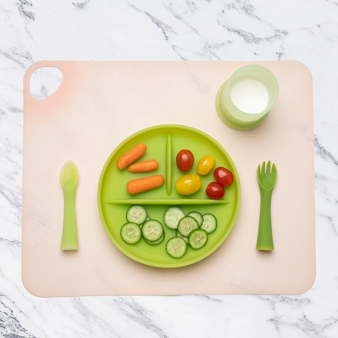 Olababy Fold N Go Silicone Placemat w Travel Case | Dishwasher Safe, BPA Free, Non-Slip, Waterproof | Mini Dining Mat for Infants, Babies, Toddlers and Kids (1, Lilac)