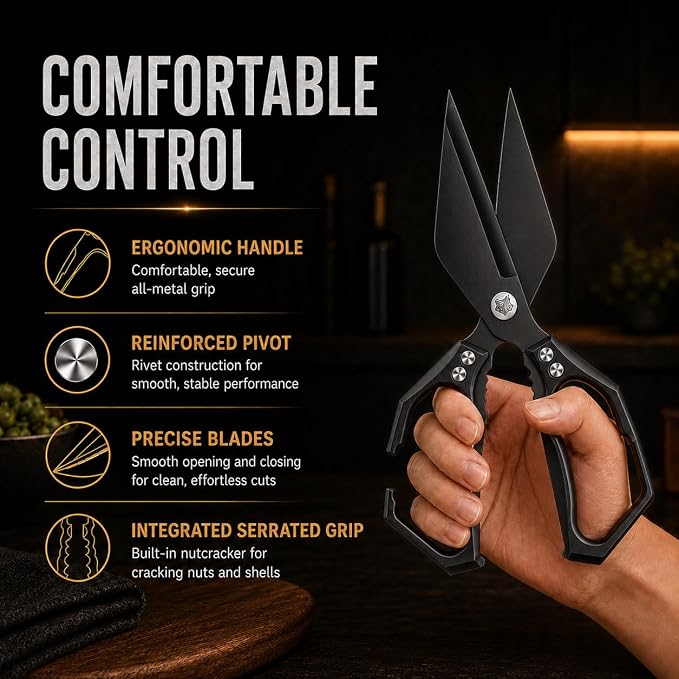 Multifunctional Heavy-Duty Kitchen Shears,Kitchen Shears for Cutting Chicken,Kitchen Scissors for Food,Japanese High-Carbon Steel Culinary Shears,for Chicken,Bone Cutting,Chris tmas Gifts (Pure Black)