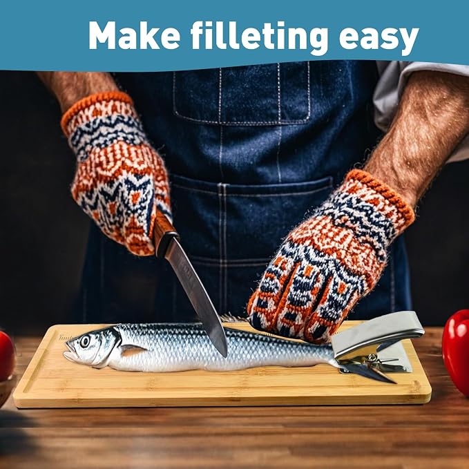 Bamboo Fish Cleaning Board Portable Fish Fillet Boards with Clamp | Fish Cleaning Tools Fishing Measuring Cutting Board Gifts for Fisherman 17.7*6.3 Inch