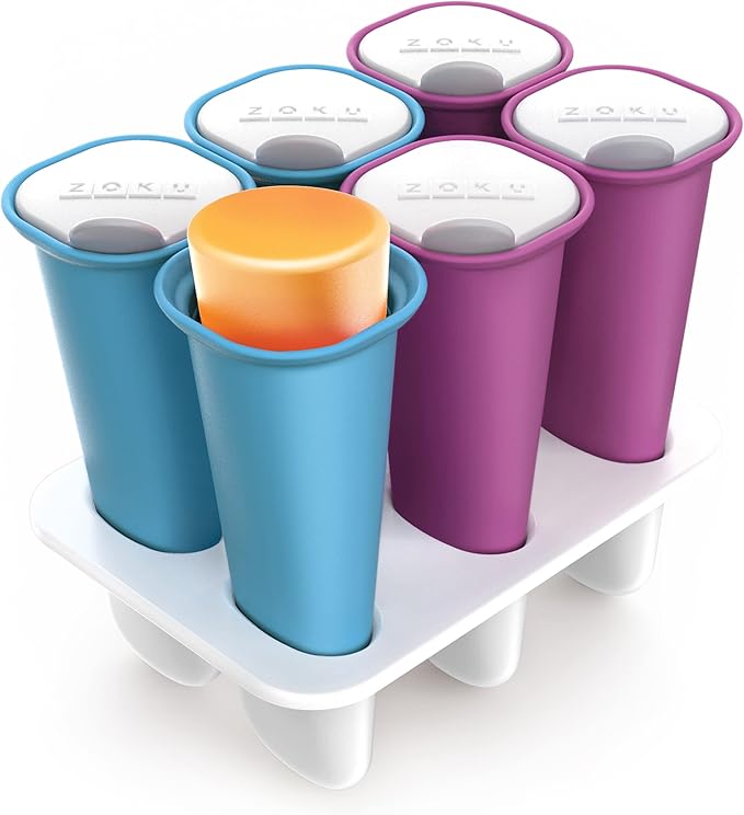 Zoku Summer Pops, 6 Squeezable Silicone Molds with Reusable Spill-resistant Lids and Tray, BPA-free