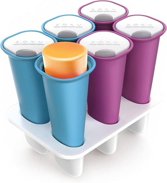 Zoku Summer Pops, 6 Squeezable Silicone Molds with Reusable Spill-resistant Lids and Tray, BPA-free