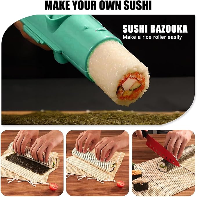 Sushi Making Kit, 22 in 1 Sushi Roller Sushi Maker Kit with Bamboo Sushi Rolling Mats, Bazooka, Chef's Knife, Chopsticks, Sauce Dishes, Rice Spreader, Avocado Slicer, Guide Book